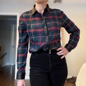J. McLaughlin Satin Trim Tartan Plaid Tunic Shirt